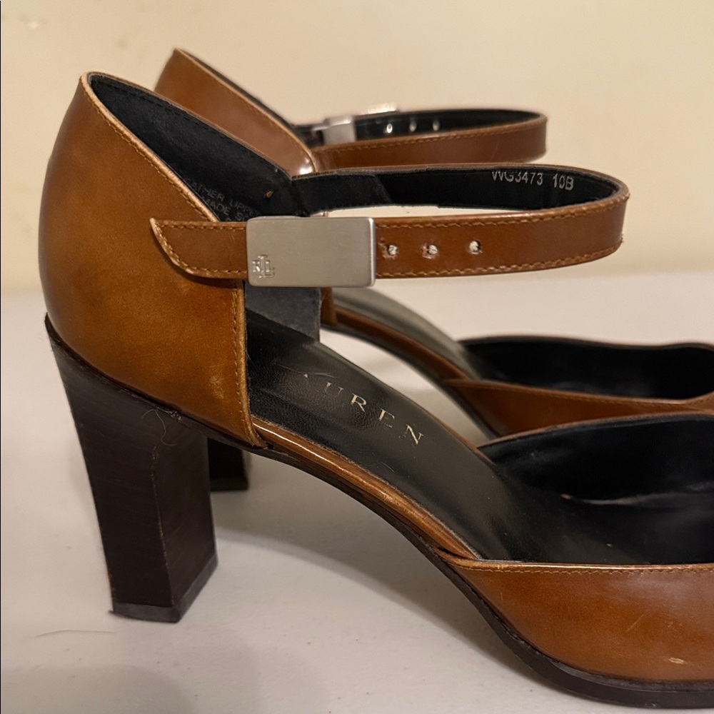 Lauren Ralph Lauren Brown Leather Mary Jane Heels - Picture 4 of 13